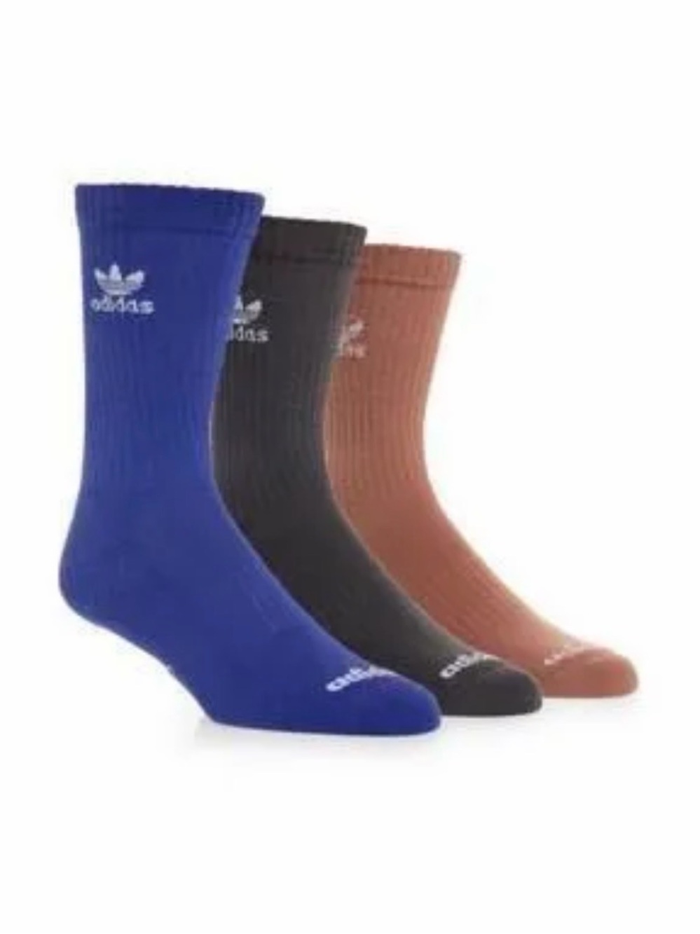 Adidas Color Wash Crew Socks - 3 Pack (Blue/Grey/Brown) Sz Lg